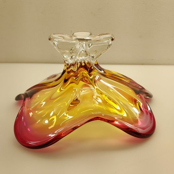 MURANO ITALY ART GLASS ABSTRACT CENTERPIECE PEDESTAL STARFISH BOWL PINK PURPLE - Picture 6 of 16